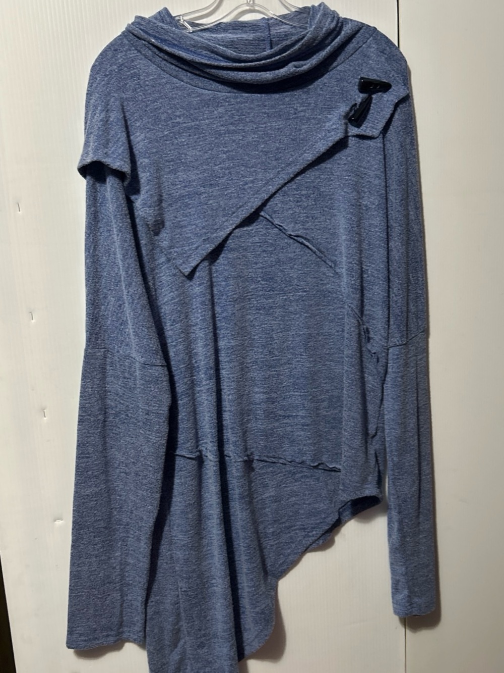 Asymmetrical Blue Turtleneck Sweater with Draped Collar